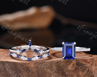 2.5CT エメラルドカット サファイア エンゲージリングセット 隠し