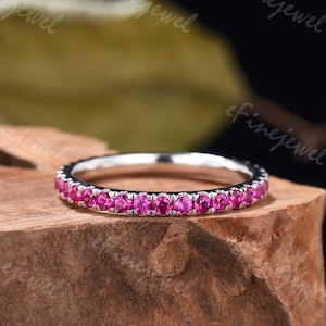 White Gold Ruby Eternity Band, Handmade Anniversary Ring