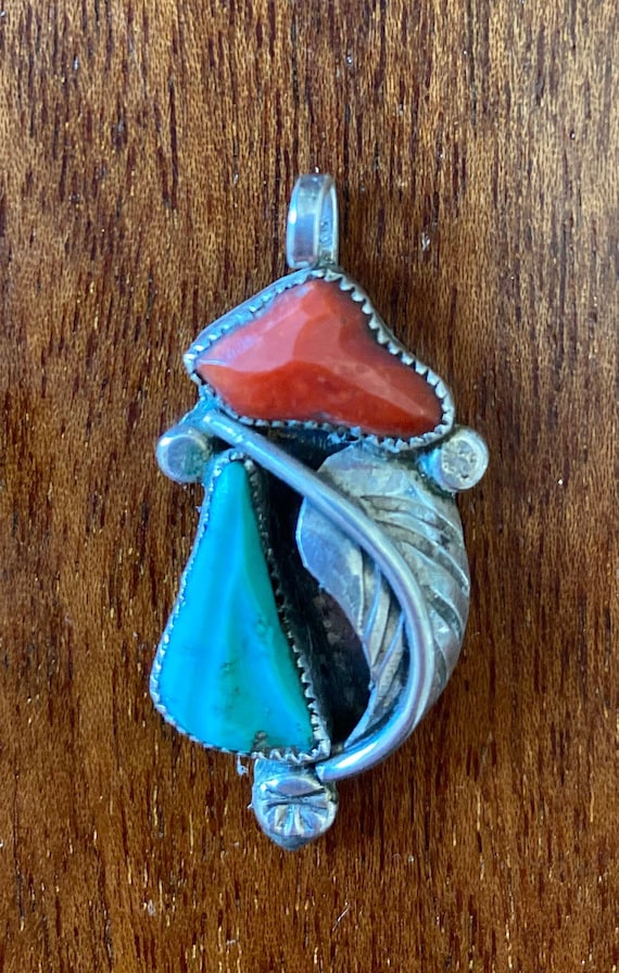 Vintage Ben Eustace Turquoise and Coral Pendant