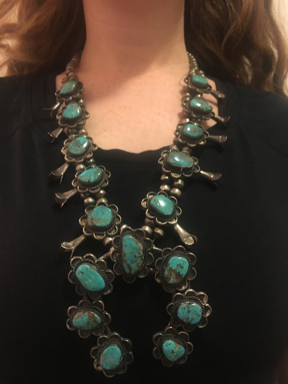 Vintage Turquoise Squash Blossom Necklace