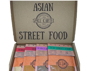Asian Street Food Spice Selection Box | Gift Boxed Gourmet Spice Rubs & Marinades From Across Asia. No MSG, Maximum Flavour, So Easy To Use.