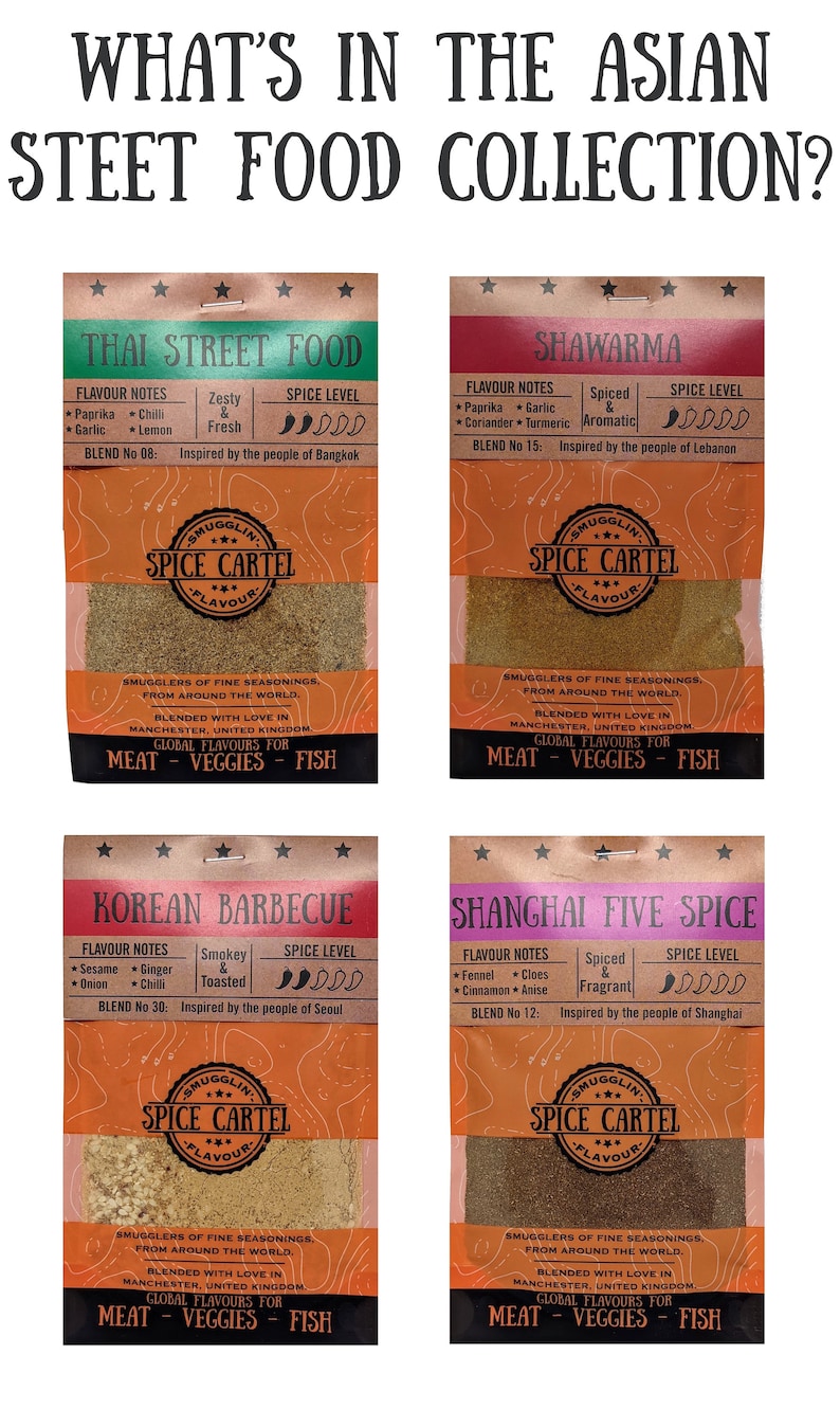 Asian Street Food Spice Selection Box Gift Boxed Gourmet Spice Rubs & Marinades From Across Asia. No MSG, Maximum Flavour, So Easy To Use. image 2