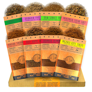 Caja de selección de 8 mezclas de especias de Spice Cartel: condimentos, marinadas y especias de inspiración global. Hecho a mano en el Reino Unido.