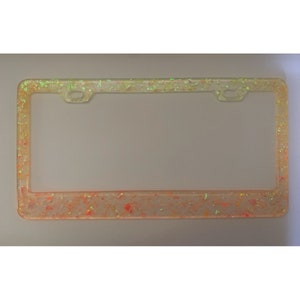 Opal Neon Ombré Resin License Plate Frame - clear, orange & yellow glitter