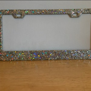 Silver Holographic Glitter License Plate Frame