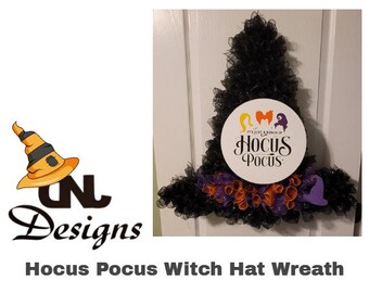 Hocus Pocus Black Witches Hat Wreath, Halloween,