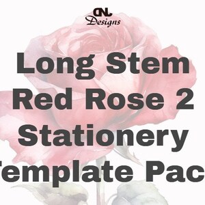 Pacchetto di cancelleria Canva rosa rossa a stelo lungo, biglietto da visita, carta intestata, adesivo, biglietto da visita, etichette di ritorno, busta, arte della rosa