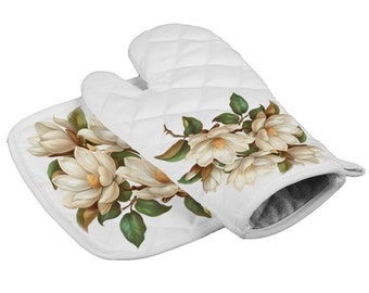 Magnolia Flower Oven Mitt and Pot Holder Set