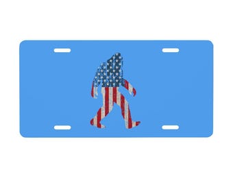 American Flag Sasquatch Aluminum License Plate