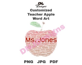 Customized Teacher Apple Word Art, Teacher Gift, Teacher Appreciation, Educator, Educator Gift
