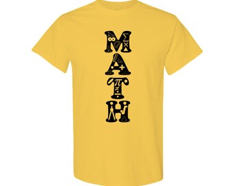 MATH Word Art Unisex Cotton T-shirt. Mathematics, Math Teacher, Math Student, Education, Math Geek, Mathematician, Math Lover