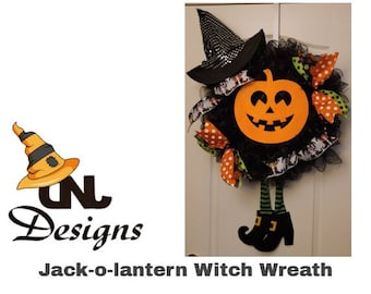 Jack-O-Lantern Witch Wreath, Halloween Wreath, Witch Wreath