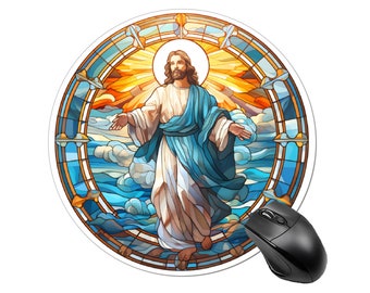 Stained Glass Jesus Round Mouse Pad