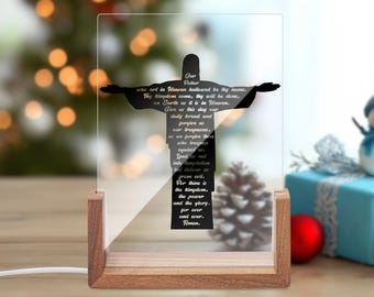 Lord's Prayer Rectangular Acrylic Sign - Wooden Base
