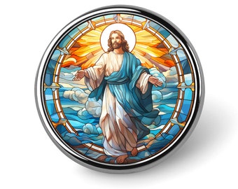 Stained Glass Jesus Round Pin/Brooch