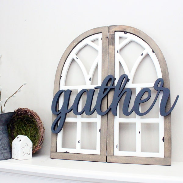 farmhouse decor, farmhouse sign, family sign, gather sign, wood letters, window frame, blessed sign, home sign, window pane,