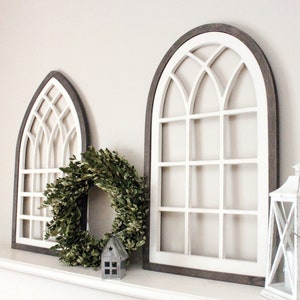 farmhouse window wood cathedral window framed arch large cathedral window arch mantle decor window frame distressed window