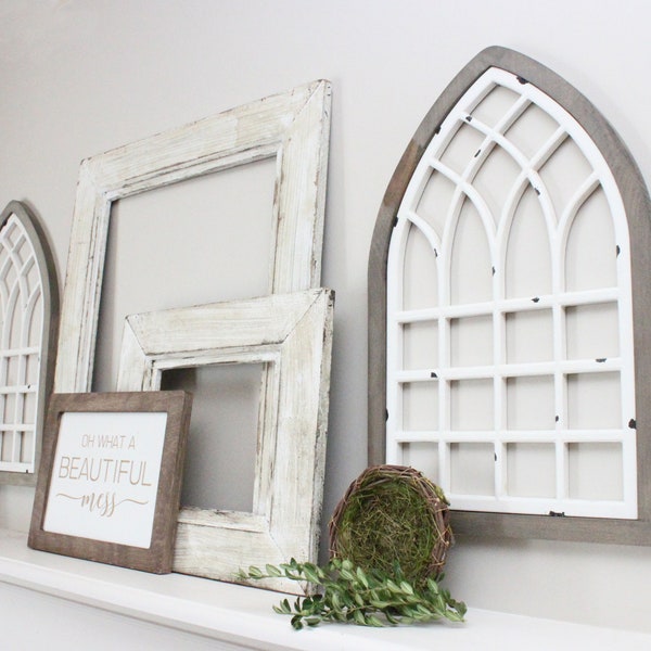 Rustic Wooden Window Frame: Farmhouse Cathedral Arch Decor