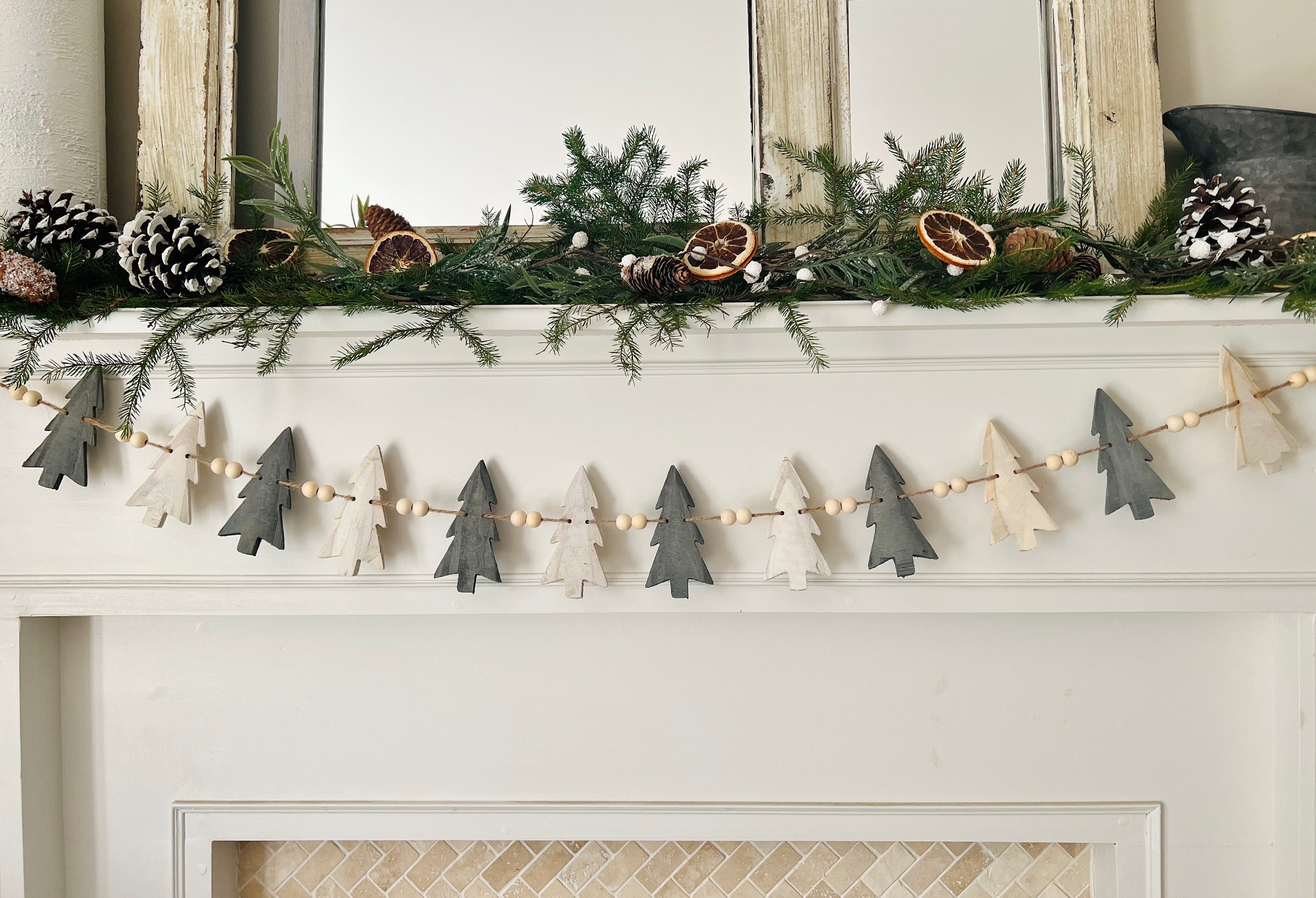 Tree garland winter decor Christmas decor holiday mantle decor wooden garland Customize your quantity FAST SHIP