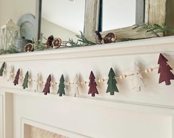 Tree garland winter decor Christmas decor holiday mantle decor wooden garland Customize your color and quantity FAST SHIP