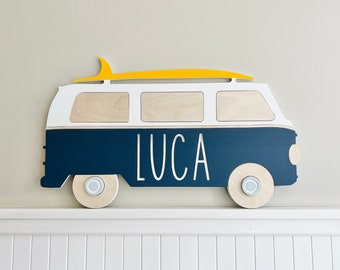 Nursery name sign Retro bus van surf decor beach nursery sign personalized baby sign retro nursery custom baby sign shower gift baby