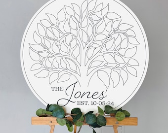 Wedding guestbook alternative wooden wedding table decor, family tree last name and date sign for customized keepsake