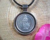 Helvetia Spear Shield Switzerland 1 2 Franc 1968-2019 Swiss Antique Silver Tone 20mm Bezel Coin Pendant Handmade Jewelry Necklace