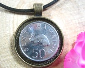Rabbit Hare Tanzania 50 Senti Hamsini Tanzanian Antique Bronze Tone 25mm Bezel Coin Pendant Handmade Jewelry Necklace Chain