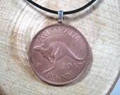 Hopping Kangaroo King George VI Aussie Roo Australian Jewelry 20 quot Black Cord Necklace Handmade Pendant