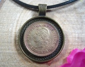 Liberty Libertad Bust Argentina 50 Cenatovs 1970 - 1976 Antique Bronze Tone 25mm Bezel Coin Pendant Handmade Jewelry Necklace