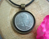 Belgique Lion Belgium 1 Franc 1939 World War II Belgie Antique Bronze 25mm Bezel Coin Pendant Jewelry Necklace Chain
