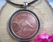 Kangaroo Roos Australia 1 Penny 1938-1948 Aussie Antique Silver Tone 35mm Bezel Coin Pendant Handmade Jewelry Necklace Chain