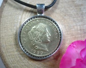 Peruana Libertad Peru Lima Peruvian Jewelry 20 Centavos 1951-1965 Silver Tone 25mm Bezel Coin Pendant Handmade Necklace