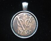 Dutch East VOC 227 Years Old 1790 Duit Spice Trade Pirate Shipwreck Coin Netherlands Indies Silver Tone 22mm Bezel Pendant Jewelry Necklace