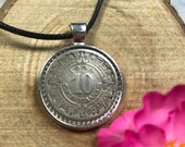 Aztec Mayan Calendar Mexico 1936-1946 10 Centavos Antique Silver Tone 25mm Bezel Coin Pendant Handmade Jewelry Necklace