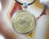 Brown Kiwi Bird Fern Leaf Tree New Zealand Wellington 1 Dollar Silver Tone 25mm Bezel Coin Pendant Handmade Jewelry Necklace