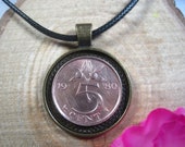 Orange branch Netherlands 5 Cents 1950-1980 Dutch Antique Bronze Tone 25mm Bezel Coin Pendant Handmade Jewelry Necklace