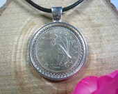 Stork Bird Hungary Budapest 5 Forint Magyarország Hungarian Antique Silver Tone 25mm Bezel Coin Pendant Jewelry Necklace