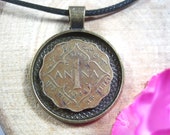 Indian Art Scallope India 1 Anna 1942-1945 King George VI Antique Bronze 25mm Bezel Coin Pendant Jewelry Necklace