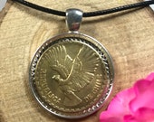 Andean Condor Bird Chile 10 Centesimos Chilean Silver Tone 30mm Bezel Coin Pendant Handmade Jewelry Necklace Chain