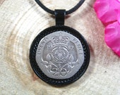 Tudor Rose Flower GB United Kingdom UK British Jewellery All Black 25mm Handmade Coin Pendant 20 quot Necklace Unisex His Hers