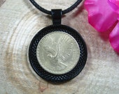 Flying Andean Condor Bird Chile Chilean Jewelry All Black 25mm Handmade Coin Pendant 20 quot Necklace Unisex His Hers