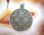 Austria Three Edelweiss Flowers 1 Schilling Osterreich Antique Silver Tone 25mm Bezel Coin Pendant Handmade Jewelry Necklace Chain