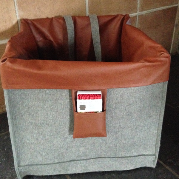 Aufbewahrungs-Korb aus graubraunem Wollfilz mit Innentasche, auf Rollen, Form: geSCHEITle...square