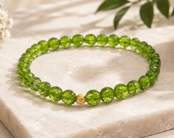 Peridot Bracelet Wealth Bracelet Gemstone Prosperity Bracelet Abundance Bracelet 6mm Green Olivine Bracelet 18 ct Gold Vermeil Women Gift