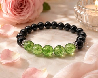 Peridot Bracelet Wealth Bracelet Prosperity Bracelet Abundance Black Onyx Bracelet Healing Protection Bracelet Positive Energy Self-Control