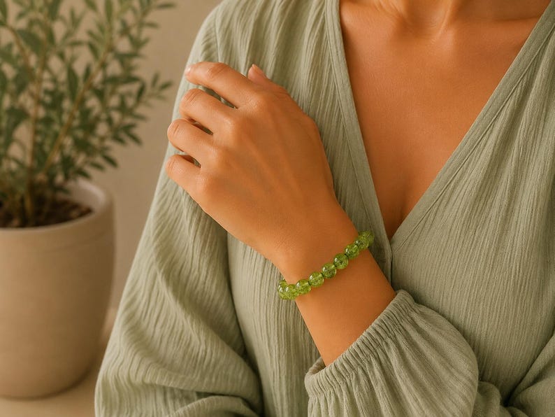 Peridot Bracelet, Wealth Bracelet, Prosperity Bracelet, Abundance Bracelet, Green Olivine Bracelet, Unisex Bracelet image 11