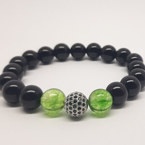 Peridot, Black Onyx, CZ Bracelet,  Confidence Bracelet, Prosperity Bracelet, Success Bracelet, Unisex Gemstone Bracelet