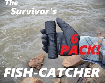 The Survivor's Fish-Catcher -FAMILY PACK (6 pack) -- Pocket Crank-Reel Fishing Gadget, with Tackle Storage