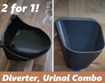 2 for 1! Urinal and Urine Diverter Combo: Urinal and "Bucket-Contained Diverter" Model, works with 5 gallon buckets, Luggable Loo